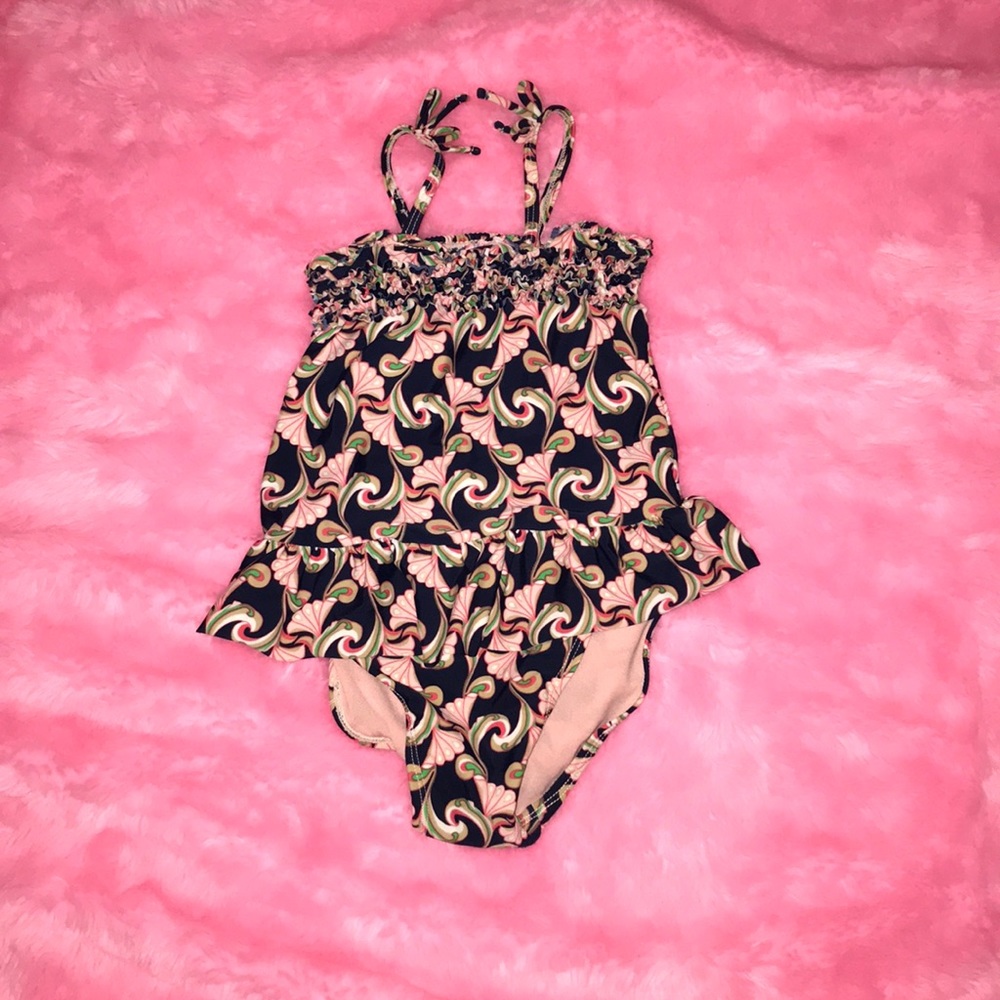 Navy blue girls swim suit with design, 5T